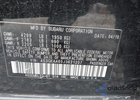 2018 Subaru Impreza 2.0I from USA, damaged, VIN 4S3GKAA60J3621207